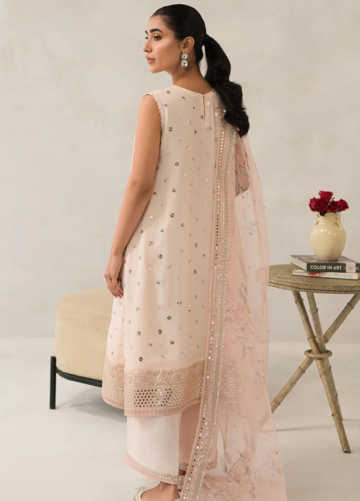 Cross Stitch Embroidered Chiffon Suits Unstitched 4 Piece CS24LA Pink Hue - Luxury Collection