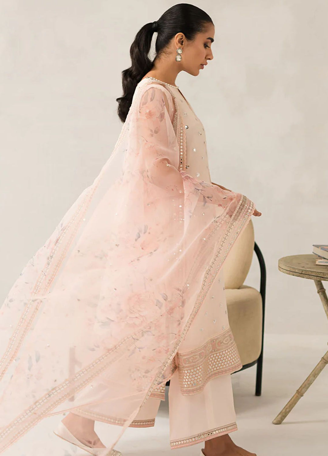 Cross Stitch Embroidered Chiffon Suits Unstitched 4 Piece CS24LA Pink Hue - Luxury Collection