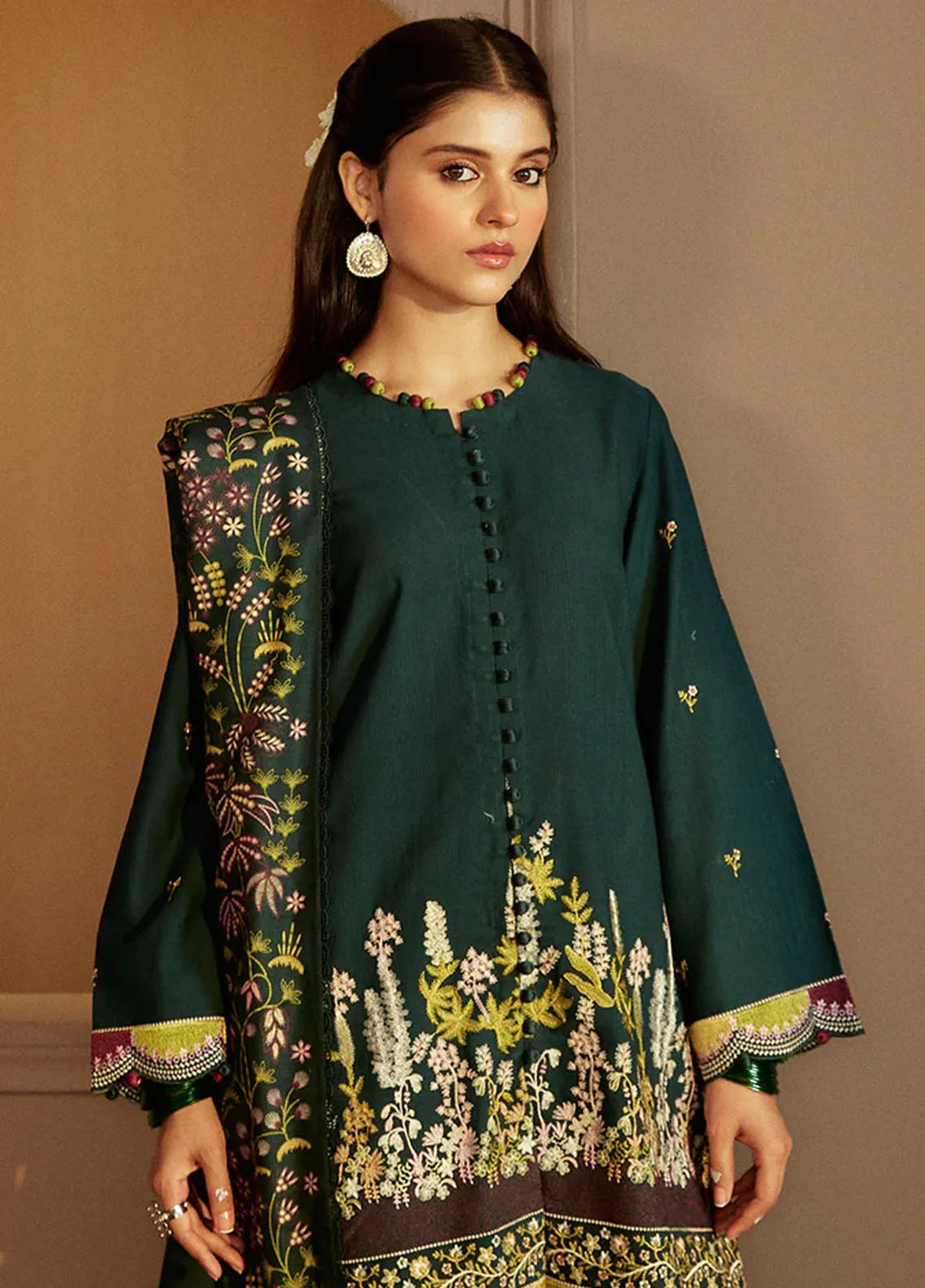 Cross Stitch Embroidered Khaddar Suits Unstitched 3 Piece CS24W Emerald Forest - Winter Collection