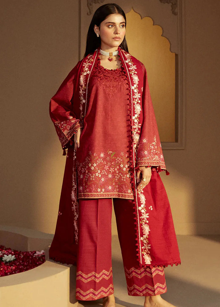 Cross Stitch Embroidered Khaddar Suits Unstitched 3 Piece CS24W Garnet Rime - Winter Collection