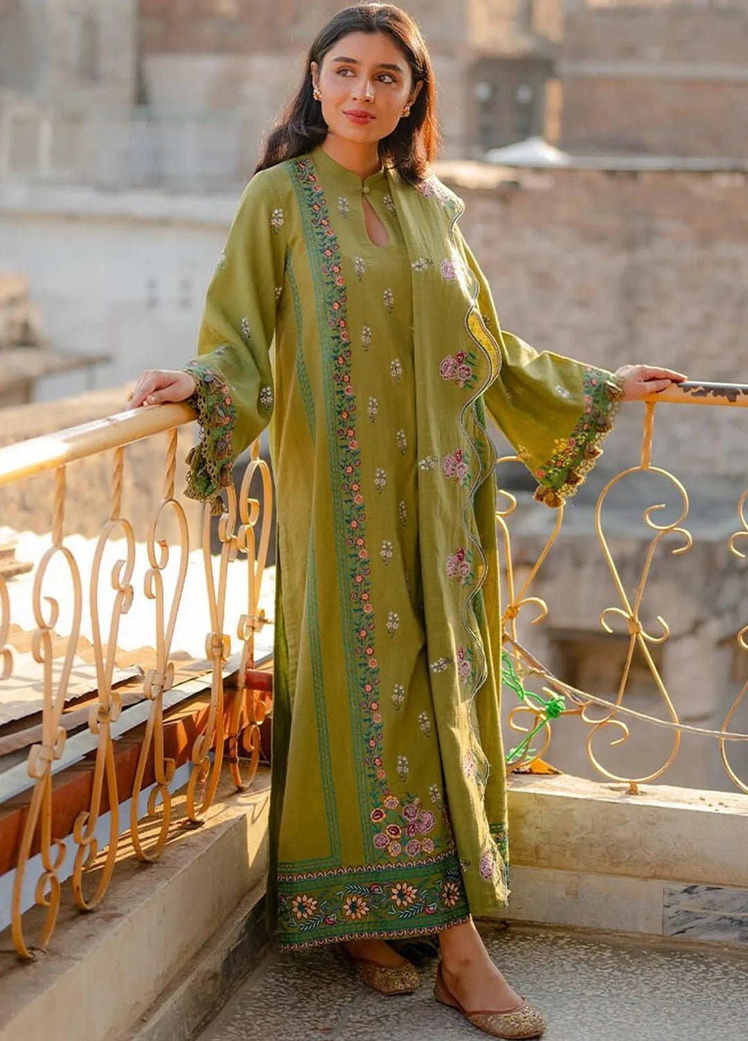 Cross Stitch Embroidered Khaddar Suits Unstitched 3 Piece CS24W Green Oasis - Winter Collection