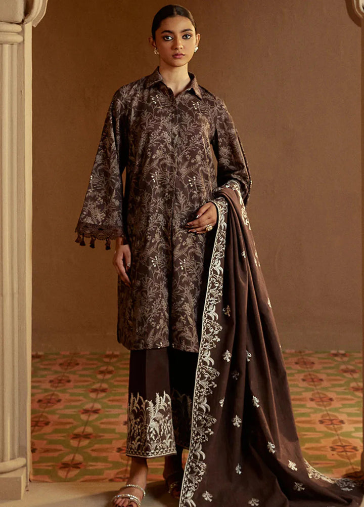 Cross Stitch Embroidered Khaddar Suits Unstitched 3 Piece CS24W Nutmeg Noir - Winter Collection