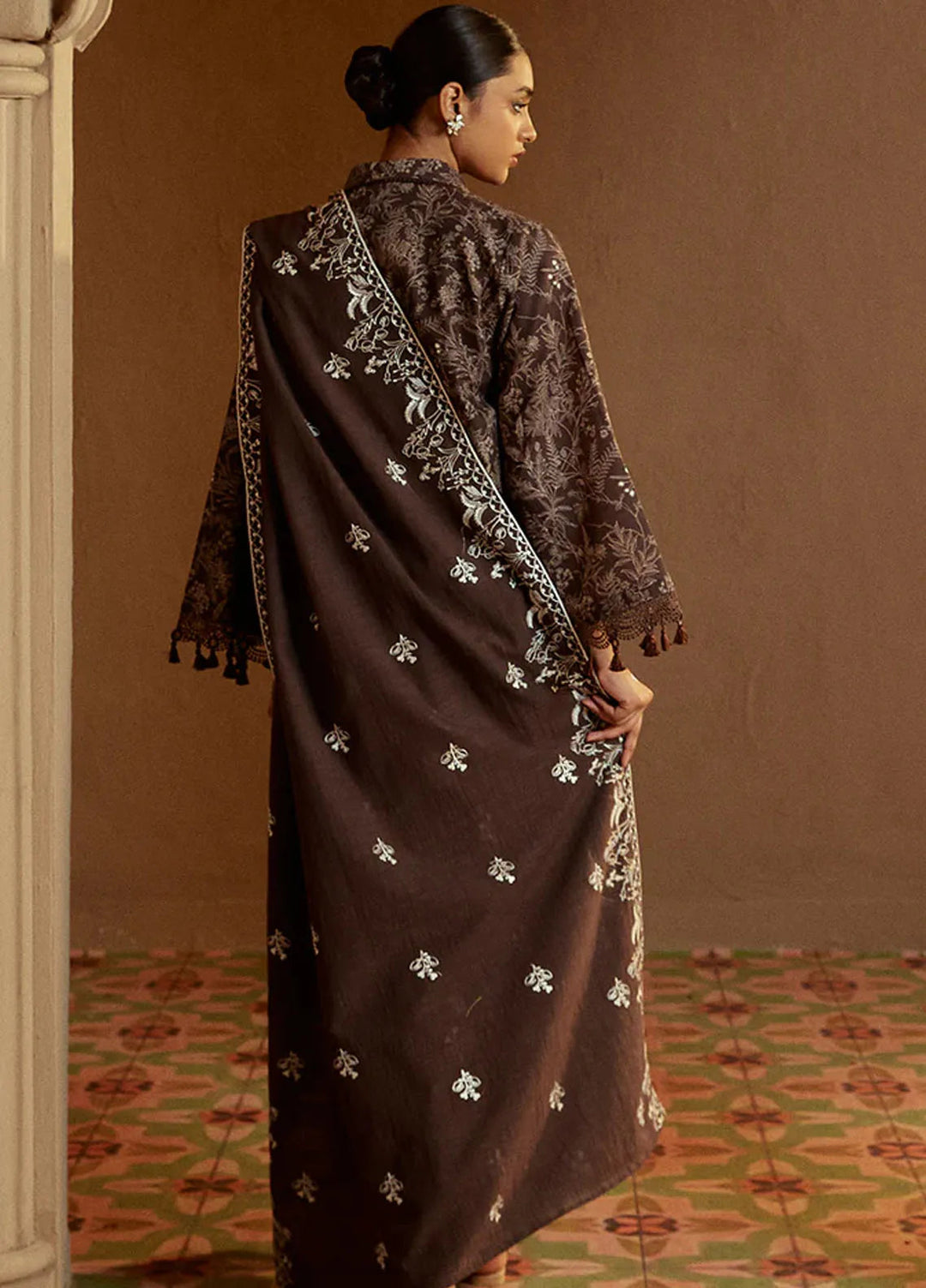 Cross Stitch Embroidered Khaddar Suits Unstitched 3 Piece CS24W Nutmeg Noir - Winter Collection