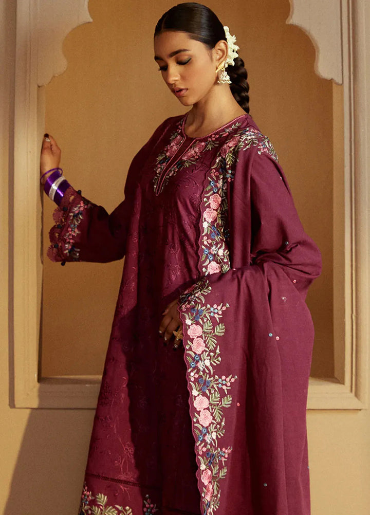 Cross Stitch Embroidered Khaddar Suits Unstitched 3 Piece CS24W Plum Radiance - Winter Collection