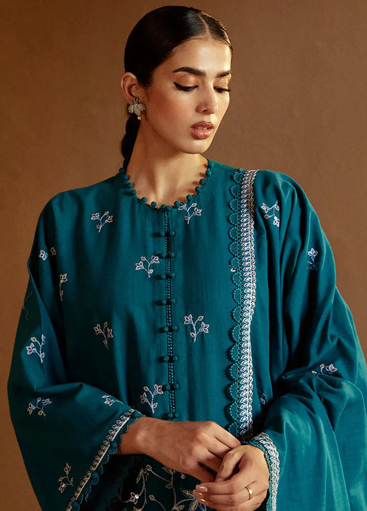 Cross Stitch Embroidered Khaddar Suits Unstitched 3 Piece CS24W Turquoise Meadow - Winter Collection