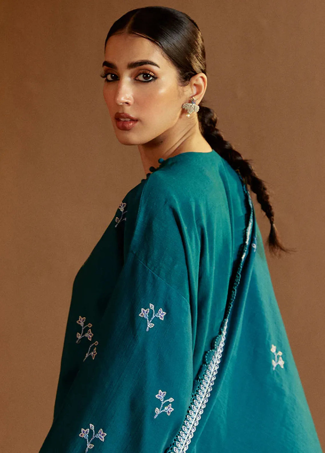 Cross Stitch Embroidered Khaddar Suits Unstitched 3 Piece CS24W Turquoise Meadow - Winter Collection