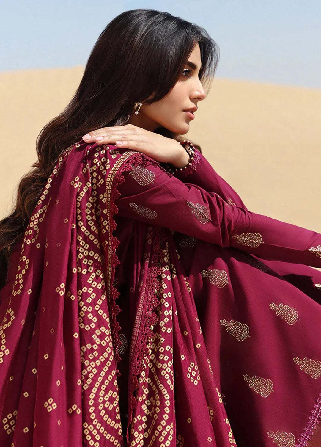 Cross Stitch Embroidered Cotton Jacquard Suit Unstitched 3 Piece CS24EL2  Crimson Aura - Summer Collection