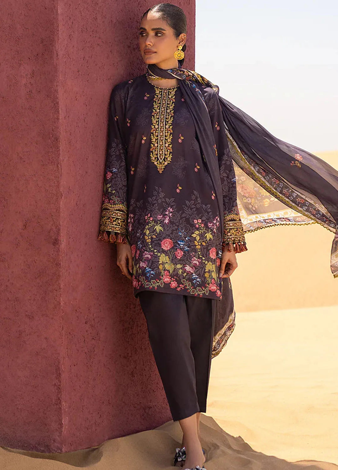 Cross Stitch Embroidered Lawn Suit Unstitched 3 Piece CS24EL2  Gravel Ash - Summer Collection