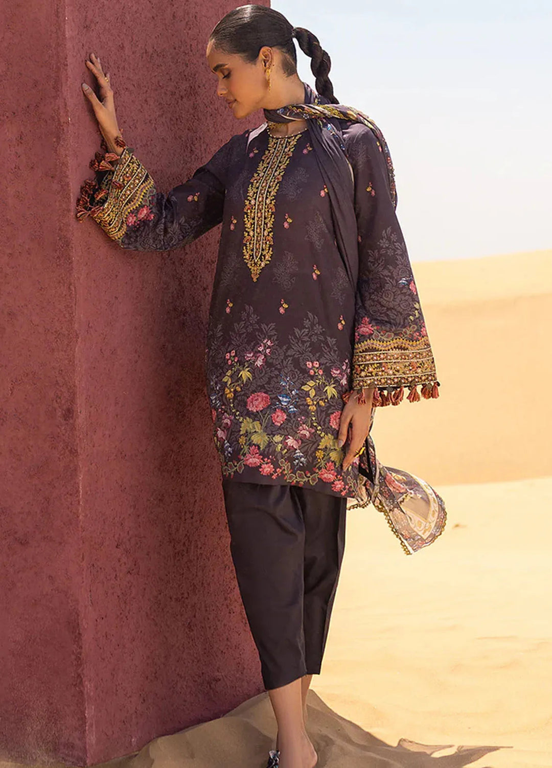 Cross Stitch Embroidered Lawn Suit Unstitched 3 Piece CS24EL2  Gravel Ash - Summer Collection