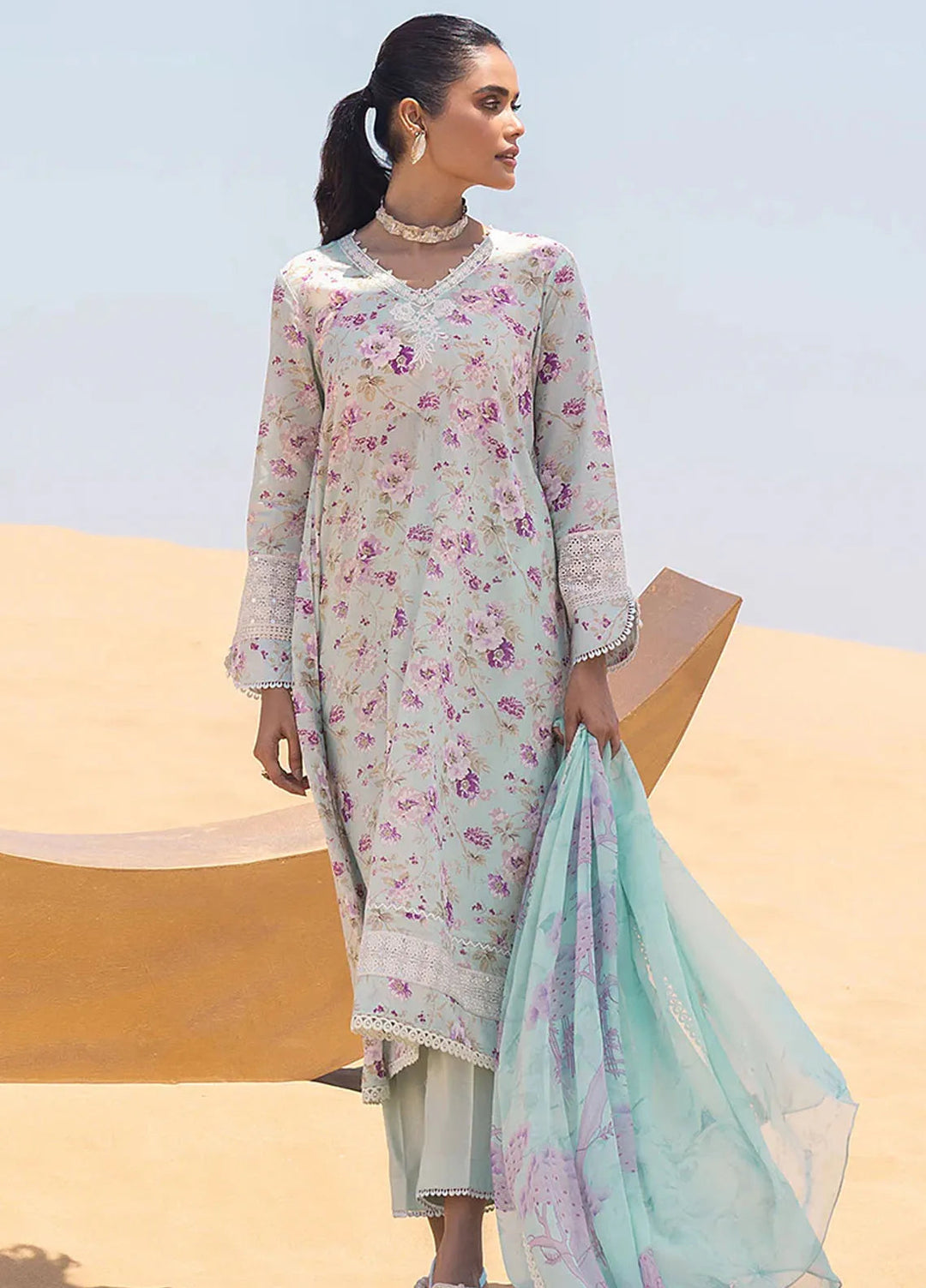 Cross Stitch Embroidered Lawn Suit Unstitched 3 Piece CS24EL2  Grey Mist - Summer Collection