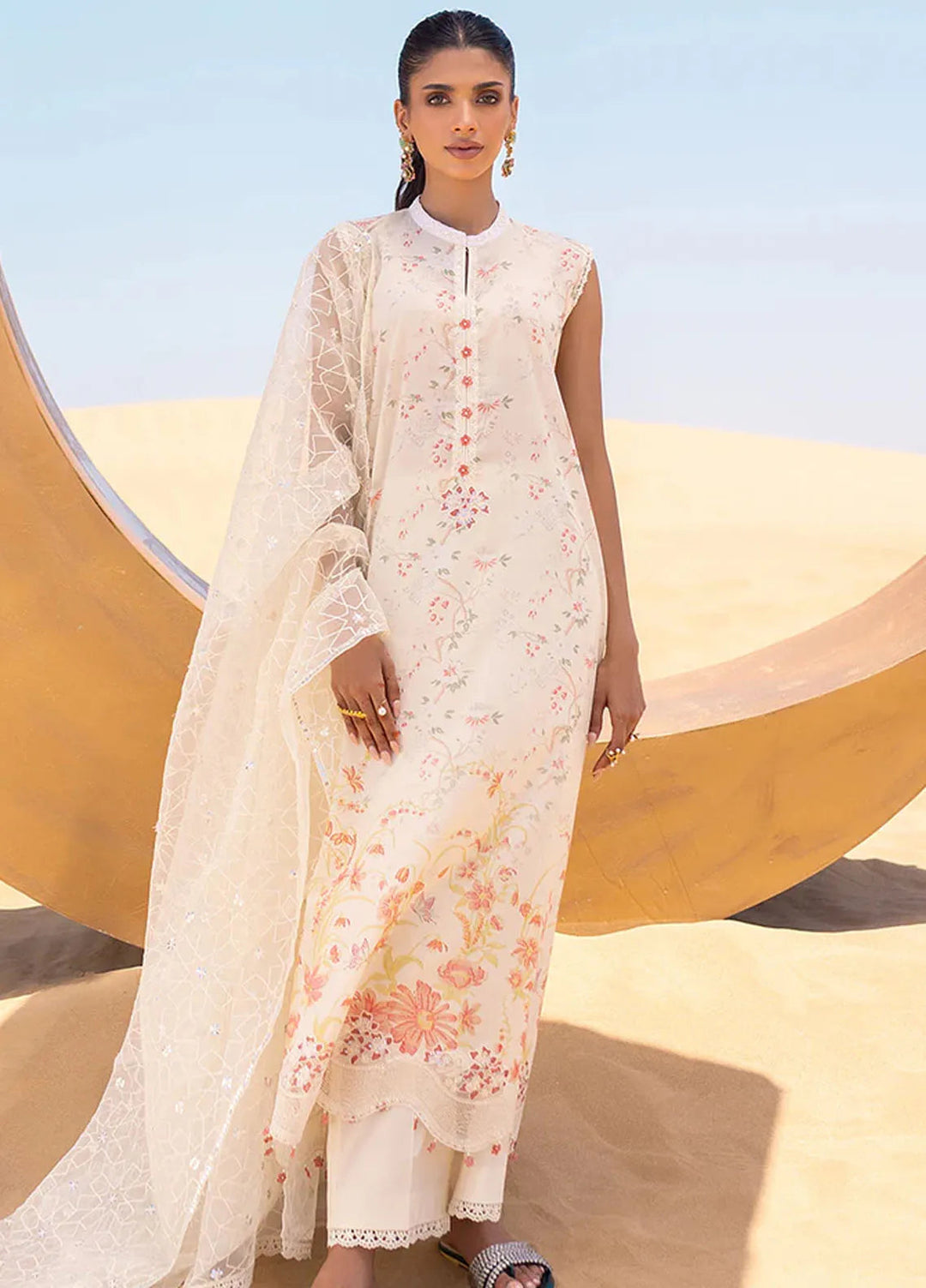 Cross Stitch Embroidered Lawn Suit Unstitched 3 Piece CS24EL2  Ivory Glow - Summer Collection