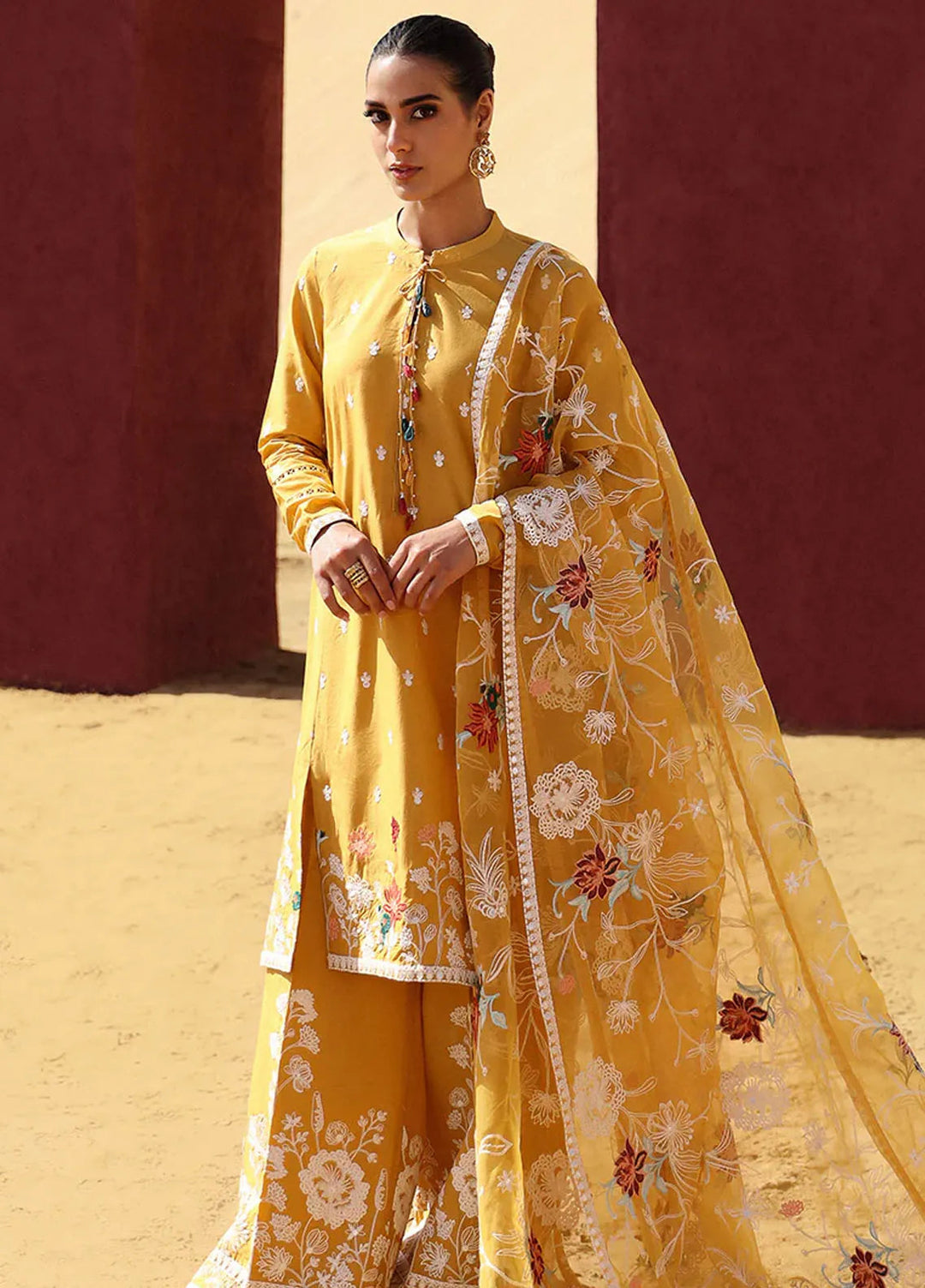 Cross Stitch Embroidered Lawn Suit Unstitched 3 Piece CS24EL2  Maize Ochre - Summer Collection