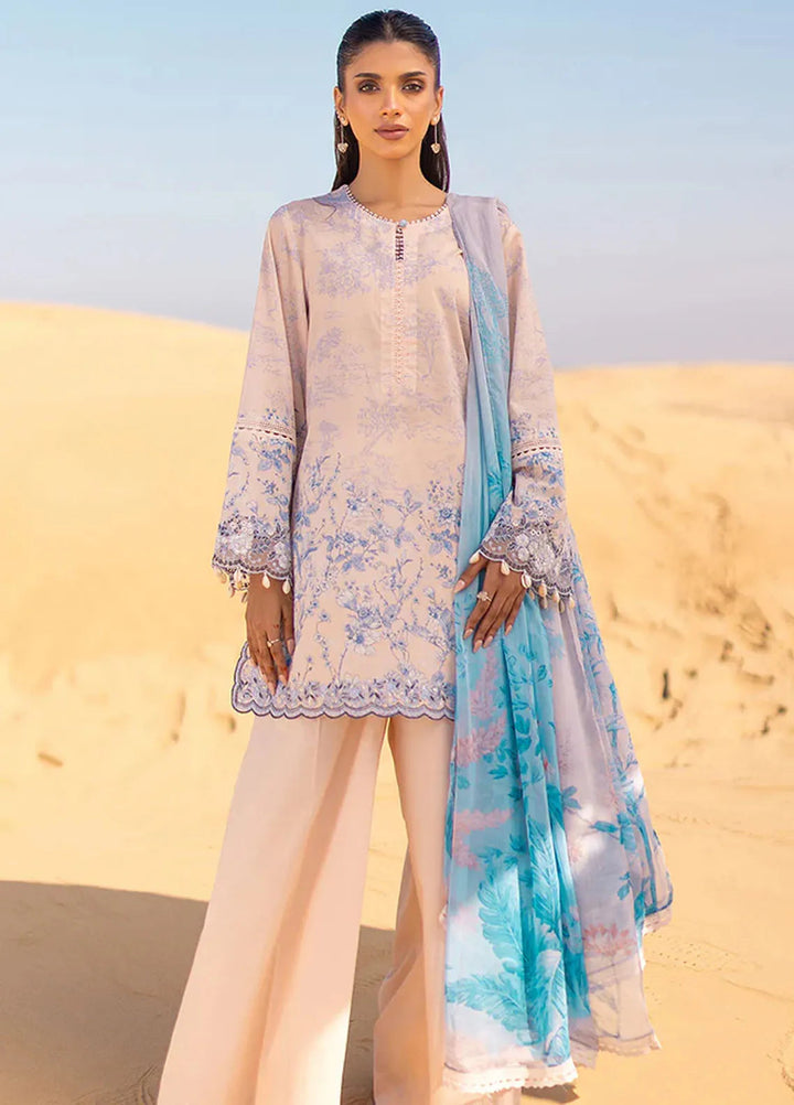 Cross Stitch Embroidered Lawn Suit Unstitched 3 Piece CS24EL2  Peach Dust - Summer Collection