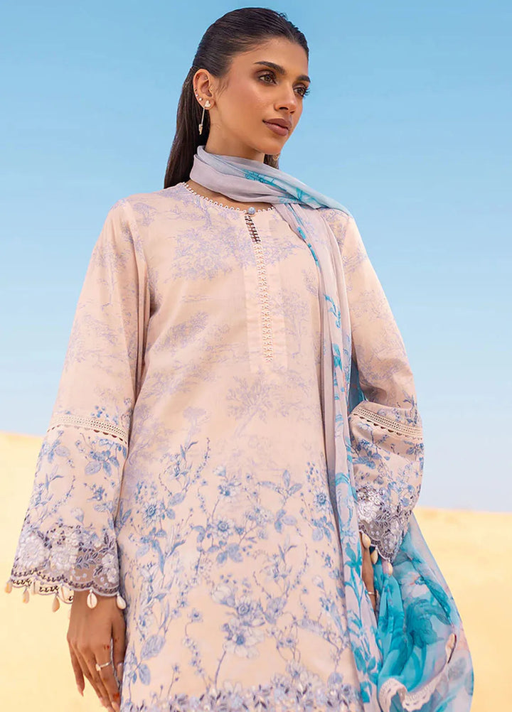 Cross Stitch Embroidered Lawn Suit Unstitched 3 Piece CS24EL2  Peach Dust - Summer Collection