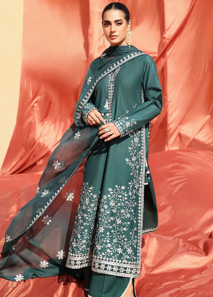 Cross Stitch Embroidered Lawn Suit Unstitched 3 Piece CS24EL2  Pine Cerulean - Summer Collection