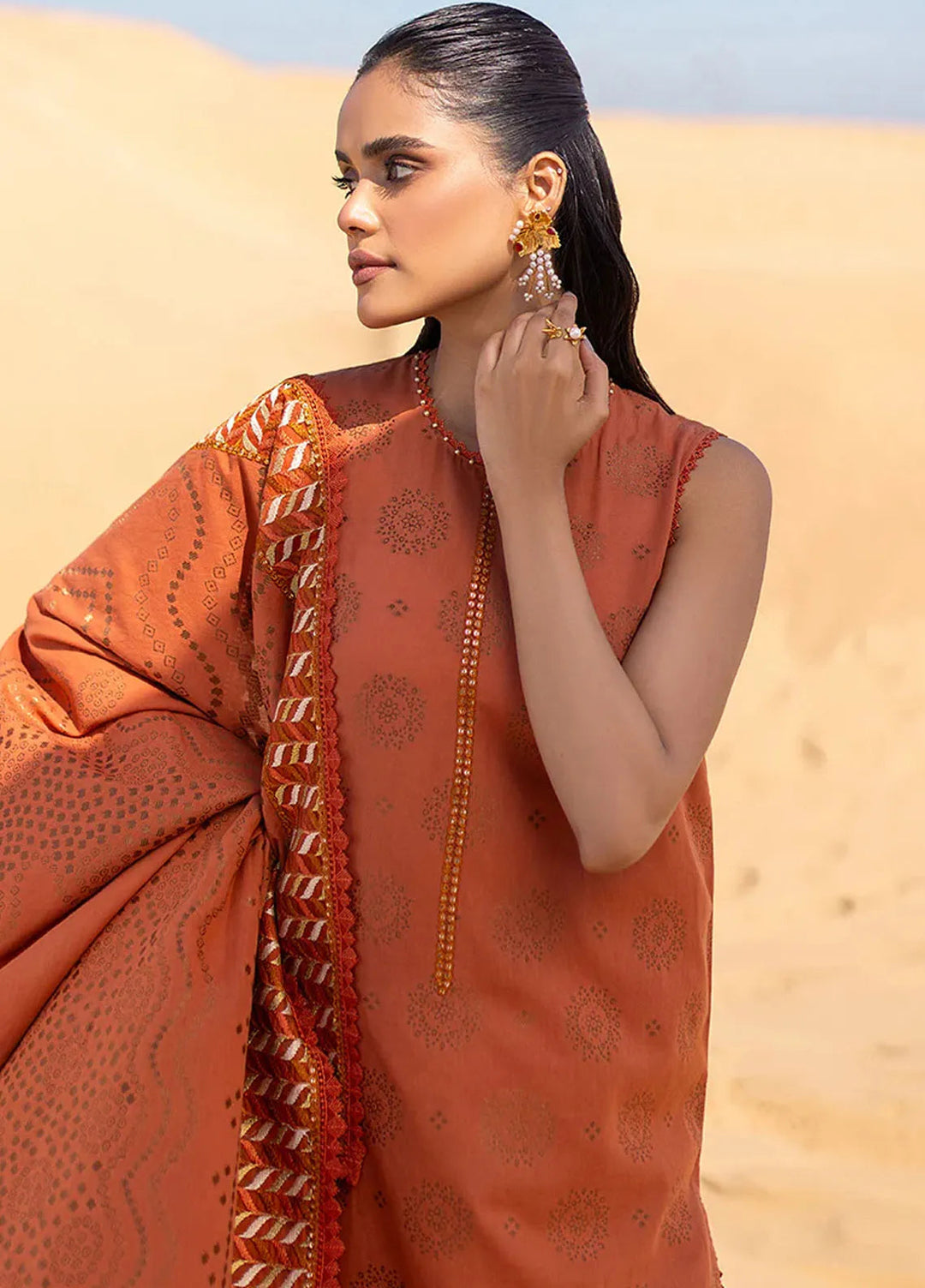 Cross Stitch Embroidered Cotton Jacquard Suit Unstitched 3 Piece CS24EL2  Russet Dusk - Summer Collection