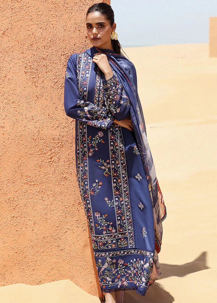 Cross Stitch Embroidered Lawn Suit Unstitched 3 Piece CS24EL2  Sapphire Blue - Summer Collection