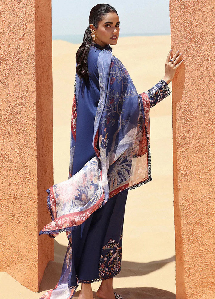 Cross Stitch Embroidered Lawn Suit Unstitched 3 Piece CS24EL2  Sapphire Blue - Summer Collection