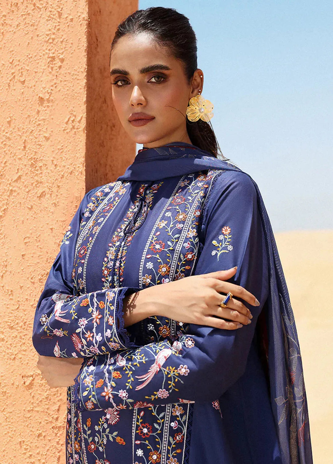 Cross Stitch Embroidered Lawn Suit Unstitched 3 Piece CS24EL2  Sapphire Blue - Summer Collection