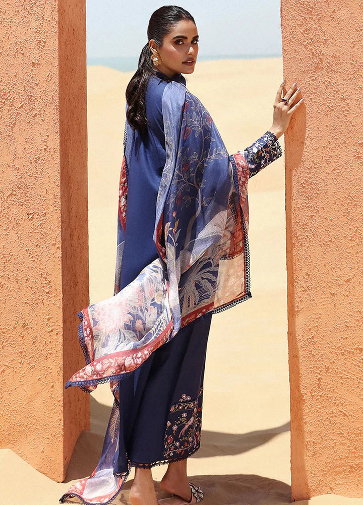Cross Stitch Embroidered Lawn Suit Unstitched 3 Piece CS24EL2  Sapphire Blue - Summer Collection