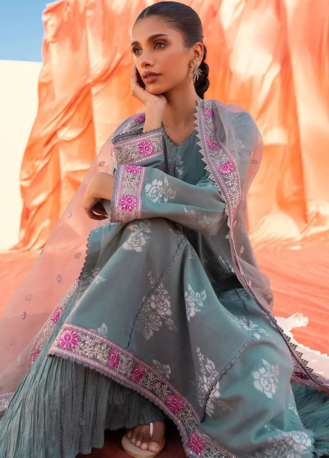 Cross Stitch Embroidered Cotton Jacquard Suit Unstitched 3 Piece CS24EL2  Silver Shine - Summer Collection