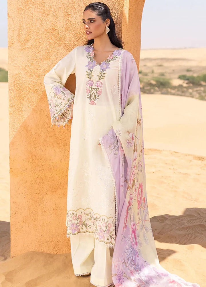 Cross Stitch Embroidered Lawn Suit Unstitched 3 Piece CS24EL2  Subtle Canary - Summer Collection