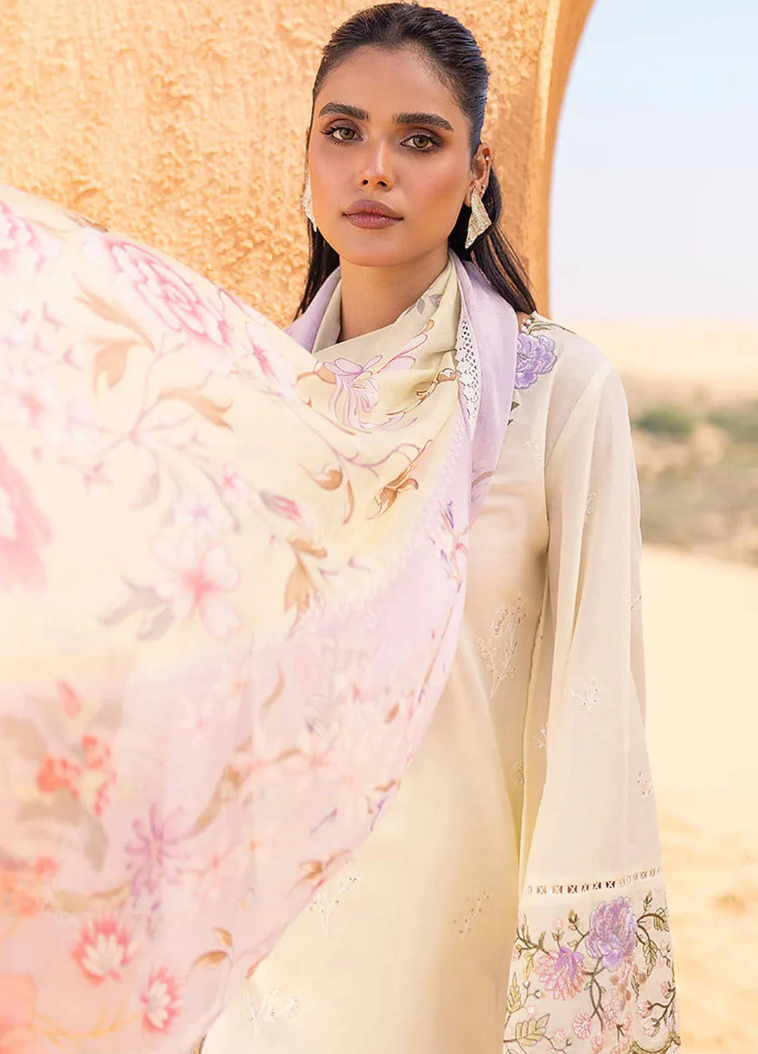Cross Stitch Embroidered Lawn Suit Unstitched 3 Piece CS24EL2  Subtle Canary - Summer Collection
