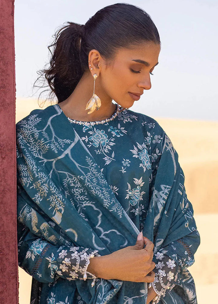 Cross Stitch Embroidered Lawn Suit Unstitched 3 Piece CS24EL2  Teal Serenity - Summer Collection