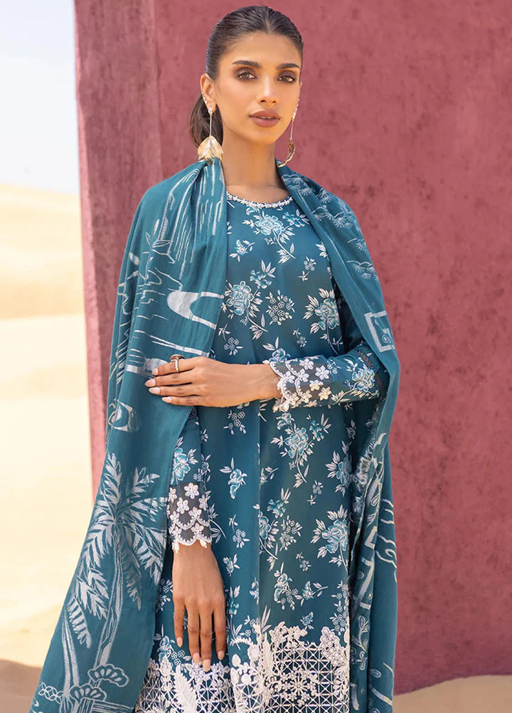 Cross Stitch Embroidered Lawn Suit Unstitched 3 Piece CS24EL2  Teal Serenity - Summer Collection