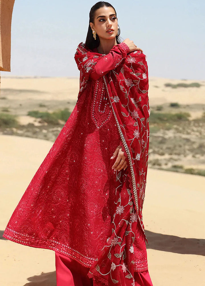 Cross Stitch Embroidered Lawn Suit Unstitched 3 Piece CS24EL2  Vermillion Scarlet - Summer Collection