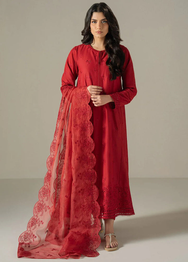 Cross Stitch Embroidered Lawn Suit Unstitched 3 Piece CS25CS Carmine Gris - Summer Collection