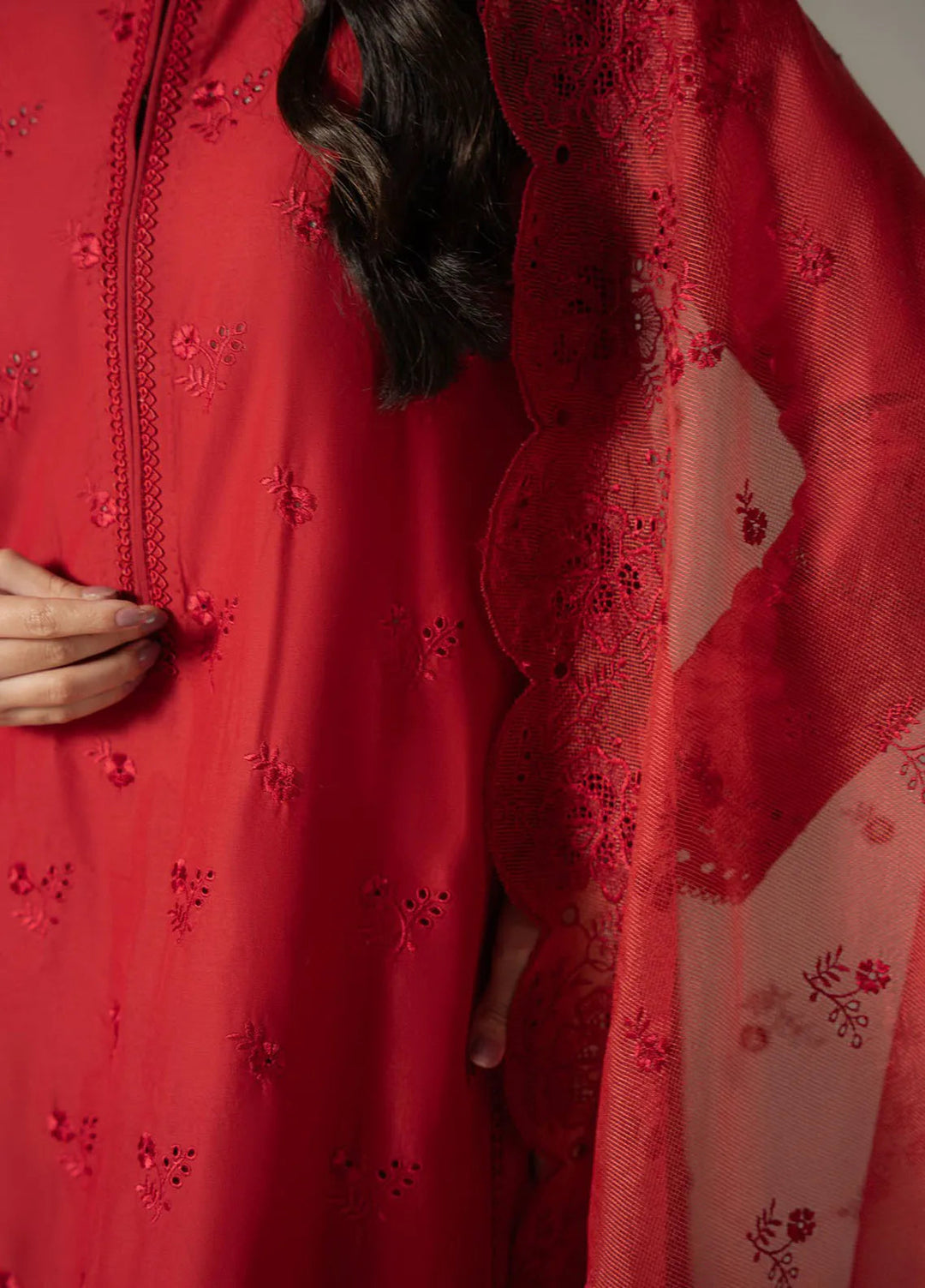 Cross Stitch Embroidered Lawn Suit Unstitched 3 Piece CS25CS Carmine Gris - Summer Collection