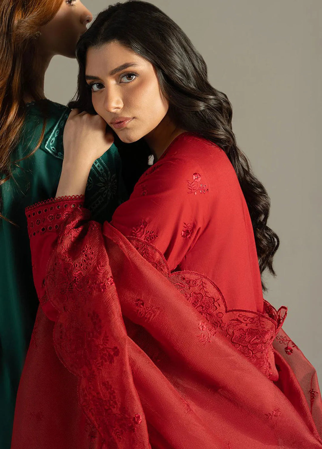 Cross Stitch Embroidered Lawn Suit Unstitched 3 Piece CS25CS Carmine Gris - Summer Collection