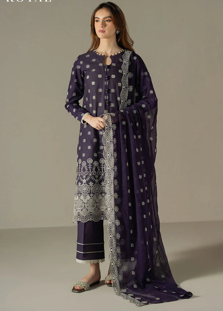 Cross Stitch Embroidered Lawn Suit Unstitched 3 Piece CS25CS Indigo Royal - Summer Collection