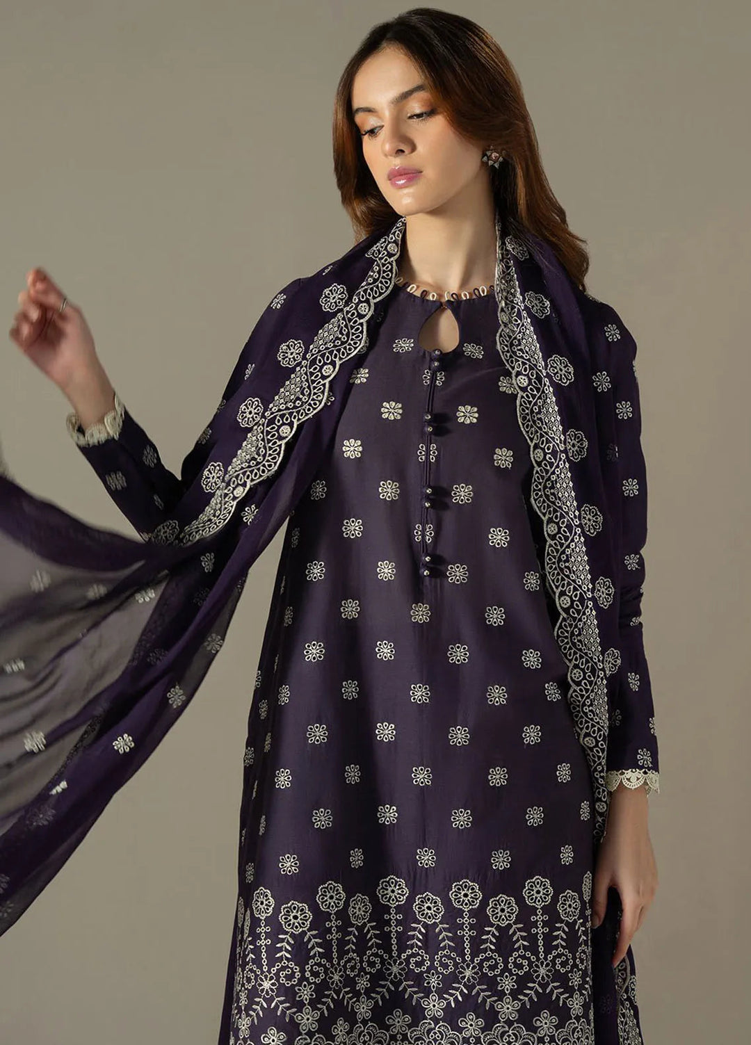 Cross Stitch Embroidered Lawn Suit Unstitched 3 Piece CS25CS Indigo Royal - Summer Collection