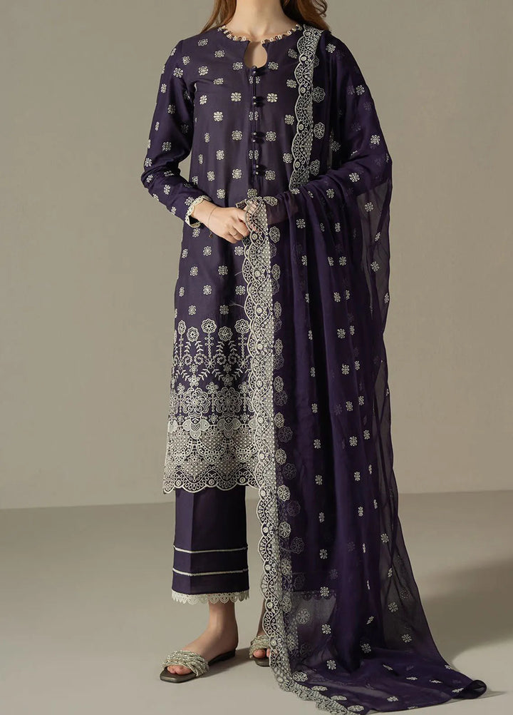 Cross Stitch Embroidered Lawn Suit Unstitched 3 Piece CS25CS Indigo Royal - Summer Collection