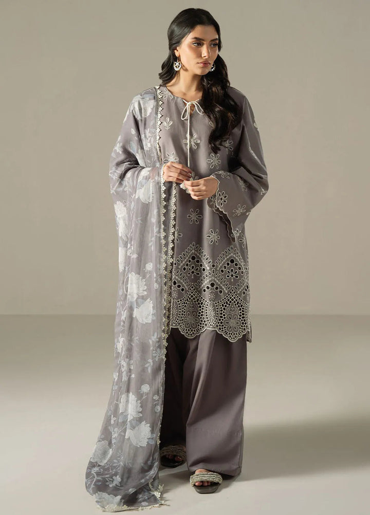 Cross Stitch Embroidered Lawn Suit Unstitched 3 Piece CS25CS Whisper Ash - Summer Collection