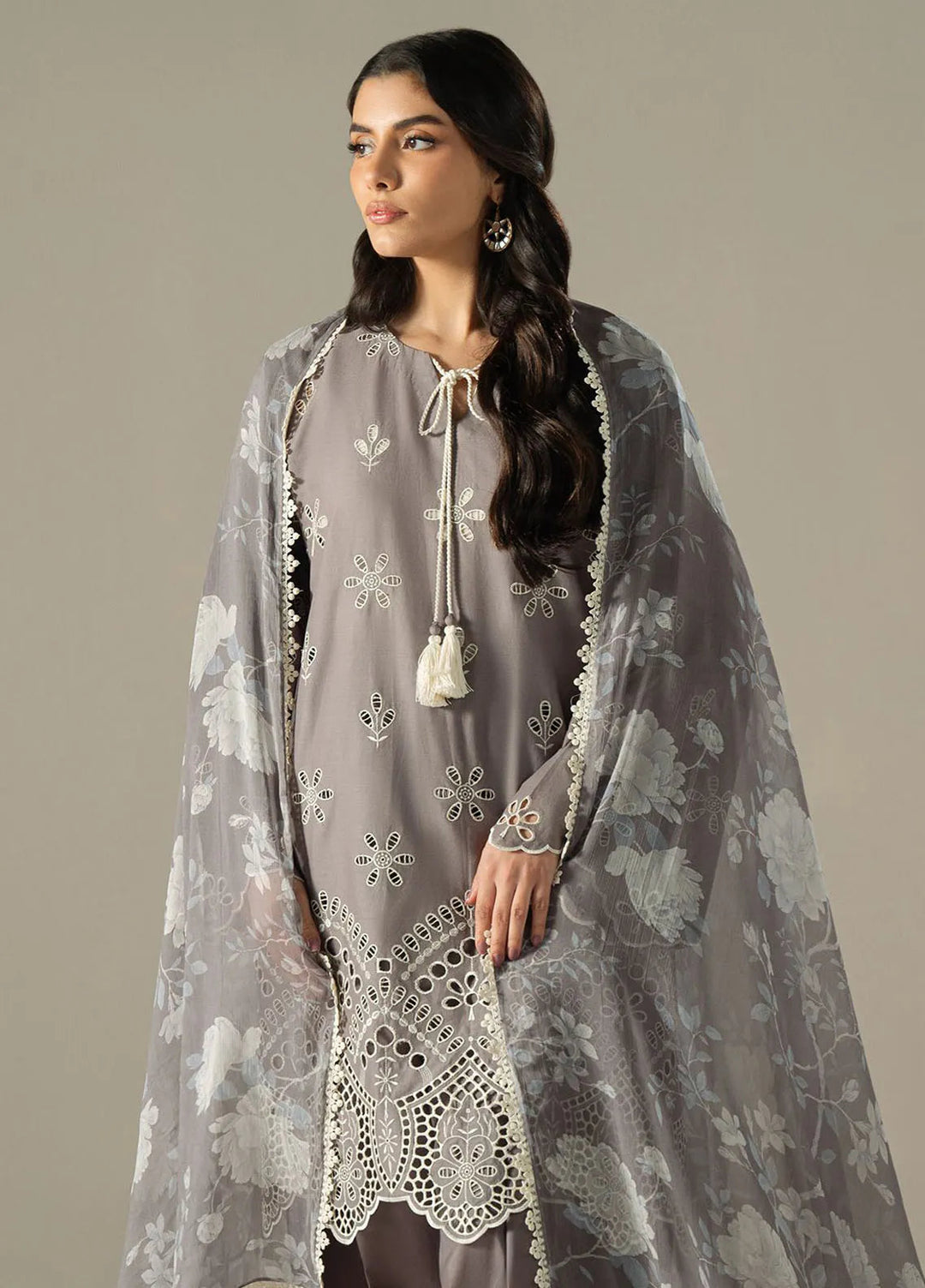 Cross Stitch Embroidered Lawn Suit Unstitched 3 Piece CS25CS Whisper Ash - Summer Collection