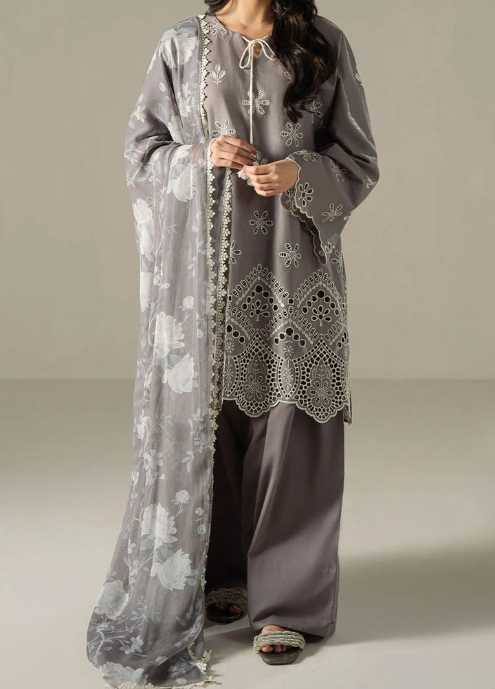 Cross Stitch Embroidered Lawn Suit Unstitched 3 Piece CS25CS Whisper Ash - Summer Collection