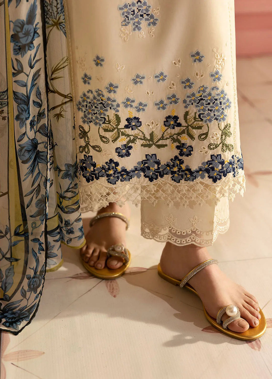 Cross Stitch Embroidered Lawn Suits Unstitched 3 Piece Blue Allure - Summer Collection