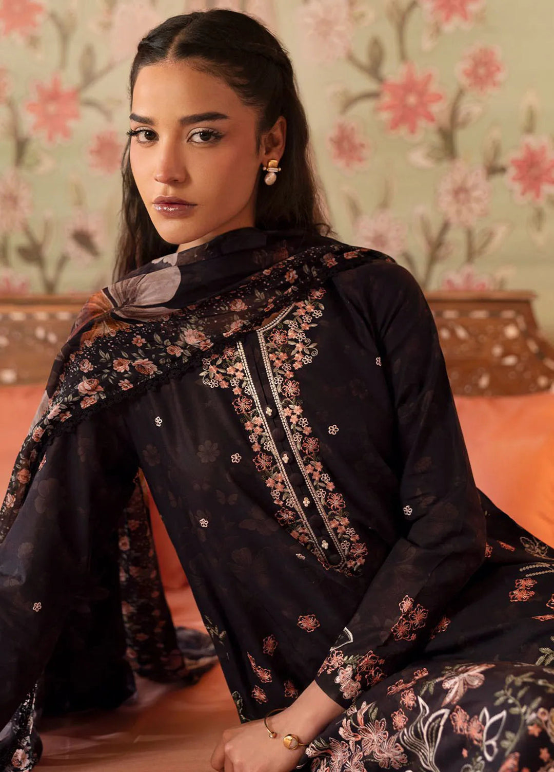 Cross Stitch Embroidered Lawn Suits Unstitched 3 Piece Caviar Char - Summer Collection