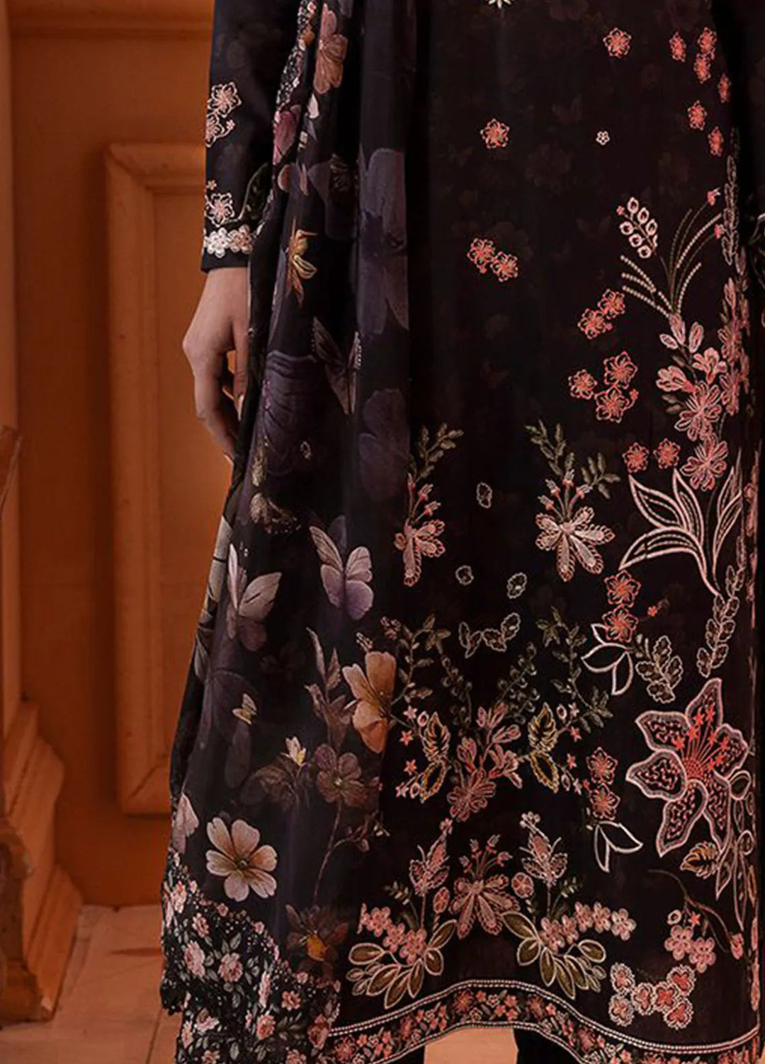 Cross Stitch Embroidered Lawn Suits Unstitched 3 Piece Caviar Char - Summer Collection