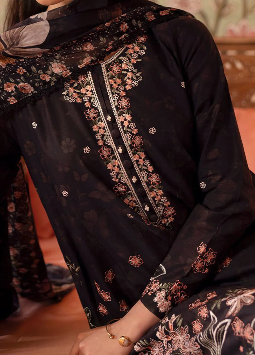 Cross Stitch Embroidered Lawn Suits Unstitched 3 Piece Caviar Char - Summer Collection