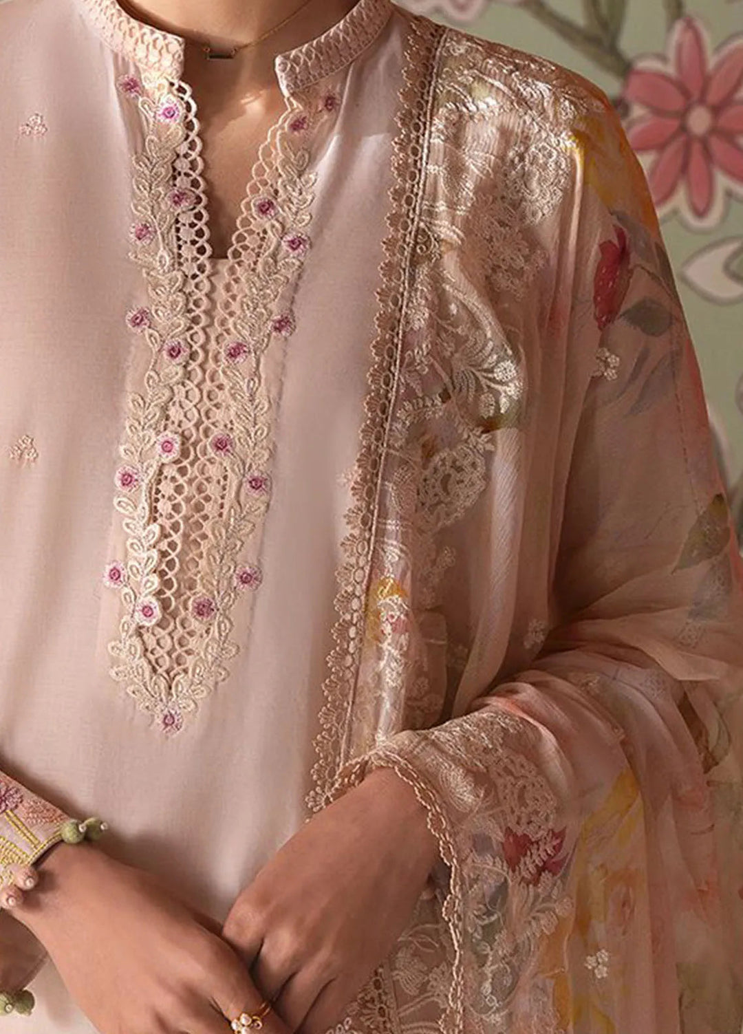 Cross Stitch Embroidered Lawn Suits Unstitched 3 Piece Coral Carnation - Summer Collection