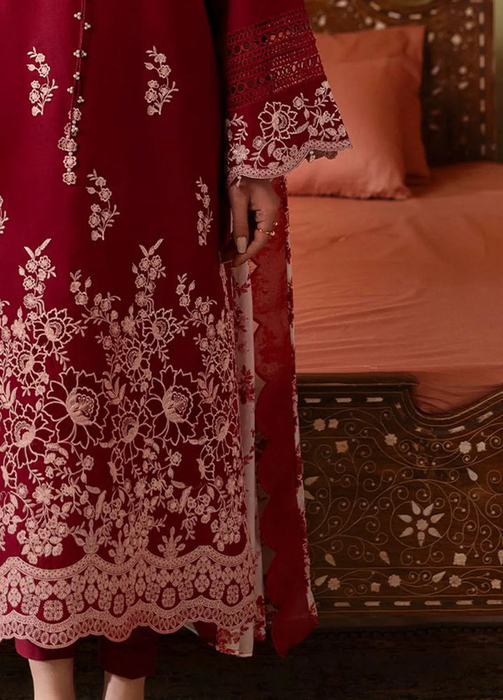 Cross Stitch Embroidered Lawn Suits Unstitched 3 Piece Crimson Red - Summer Collection