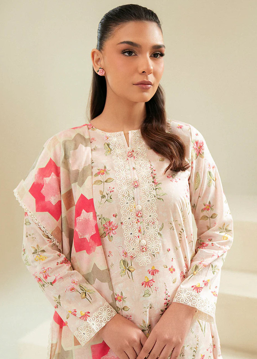 Cross Stitch Embroidered Lawn Suits Unstitched 3 Piece CS24DL D-02 Crystal Aura - Summer Collection