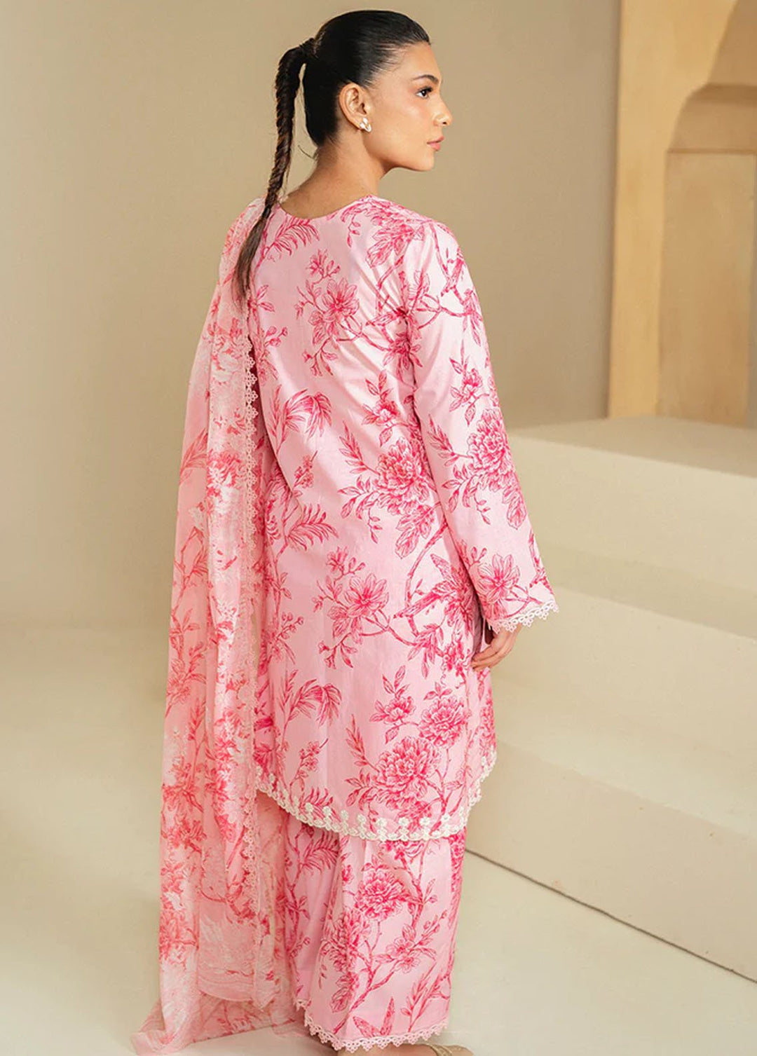 Cross Stitch Embroidered Lawn Suits Unstitched 3 Piece CS24DL D-12 Shaded Pink - Summer Collection