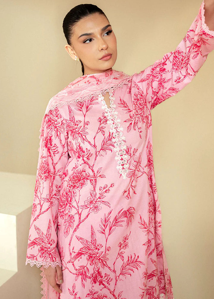 Cross Stitch Embroidered Lawn Suits Unstitched 3 Piece CS24DL D-12 Shaded Pink - Summer Collection