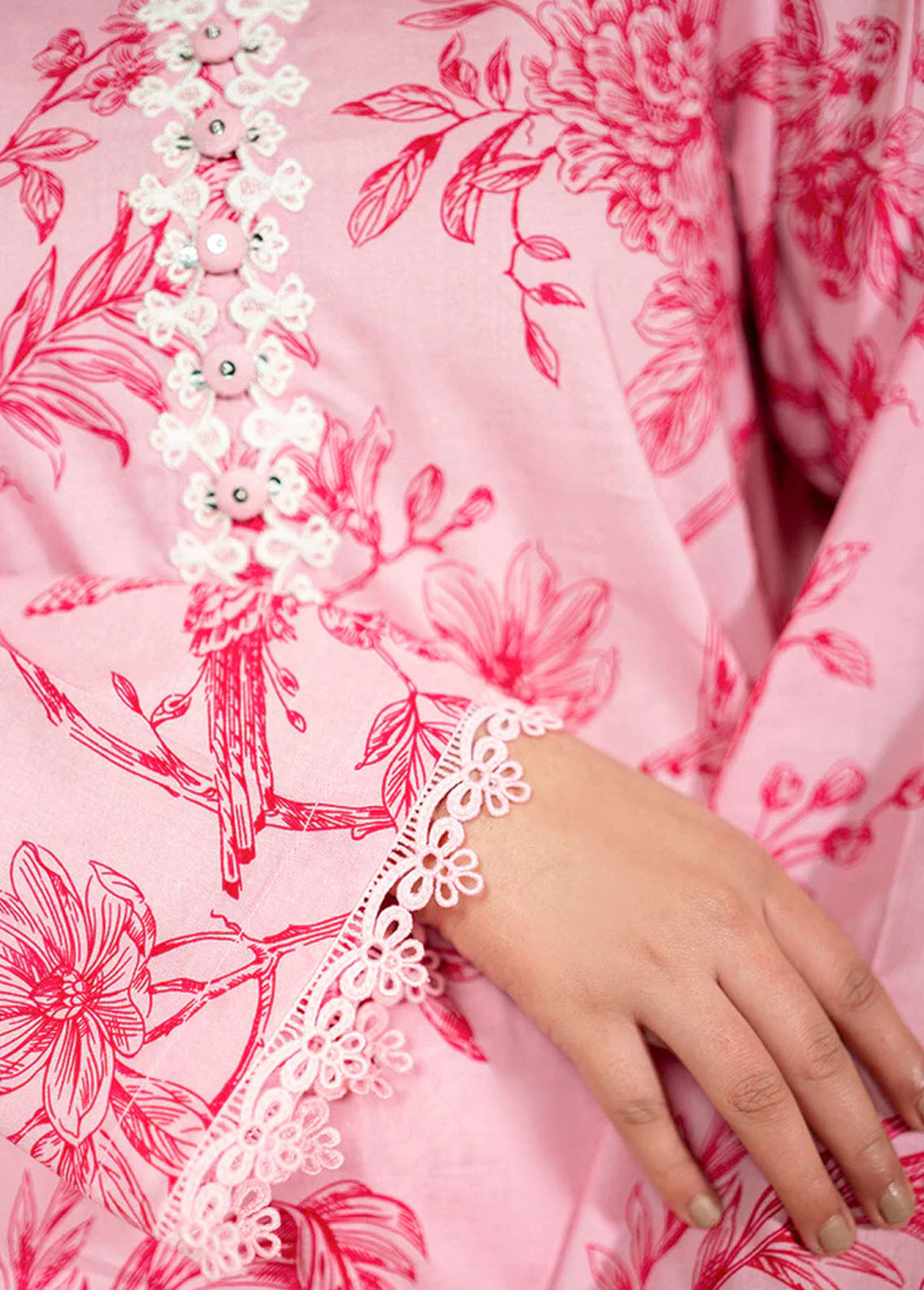 Cross Stitch Embroidered Lawn Suits Unstitched 3 Piece CS24DL D-12 Shaded Pink - Summer Collection