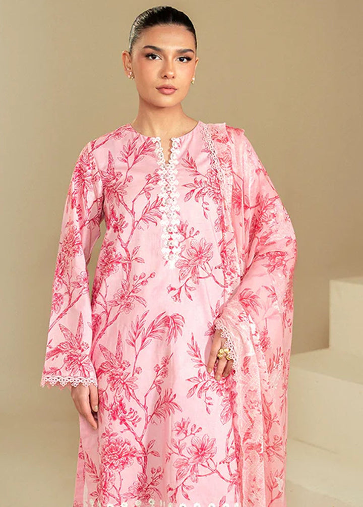 Cross Stitch Embroidered Lawn Suits Unstitched 3 Piece CS24DL D-12 Shaded Pink - Summer Collection
